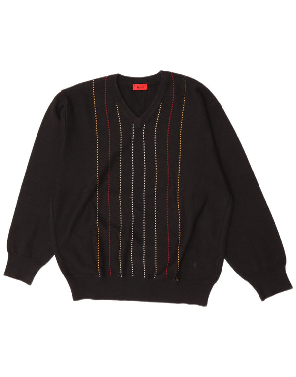 Maglione Gabicci da uomo con scollo a V XL in lana a righe nere
