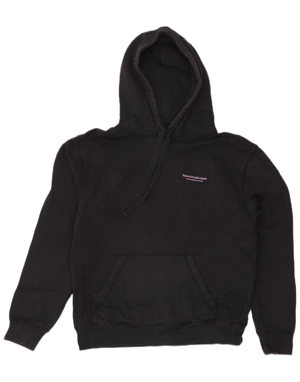 Maglione con cappuccio grafico vintage da uomo in cotone nero medio