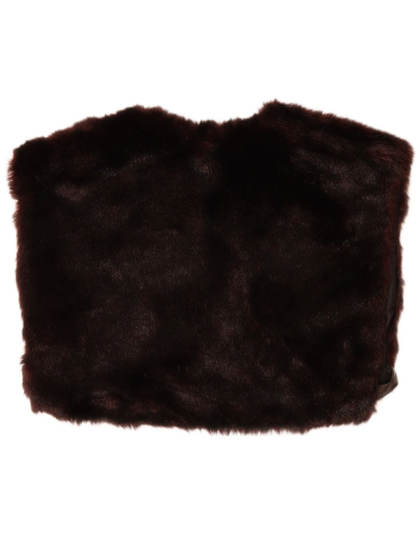 Gilet vintage da donna in pelliccia sintetica corta UK 14 grande marrone