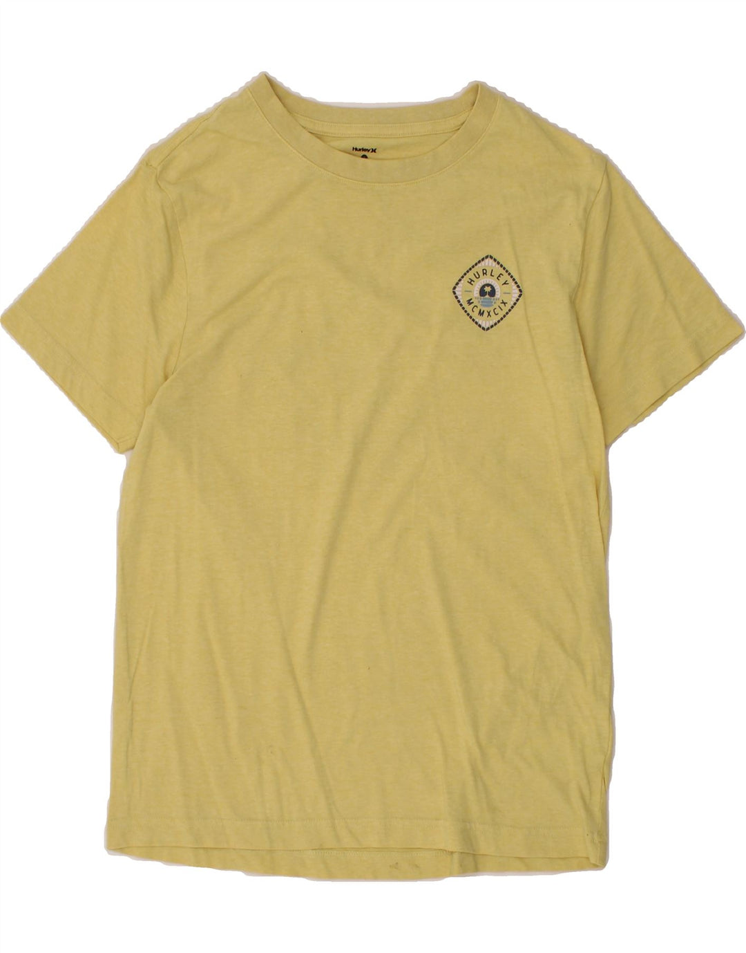 HURLEY Mens Graphic T-Shirt Top Small Yellow Cotton Vintage Hurley and Second-Hand Hurley from Messina Hembry 