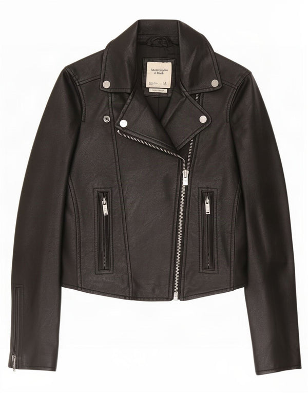 Giacca da motociclista in ecopelle da donna Abercrombie & Fitch UK 10 piccola nera