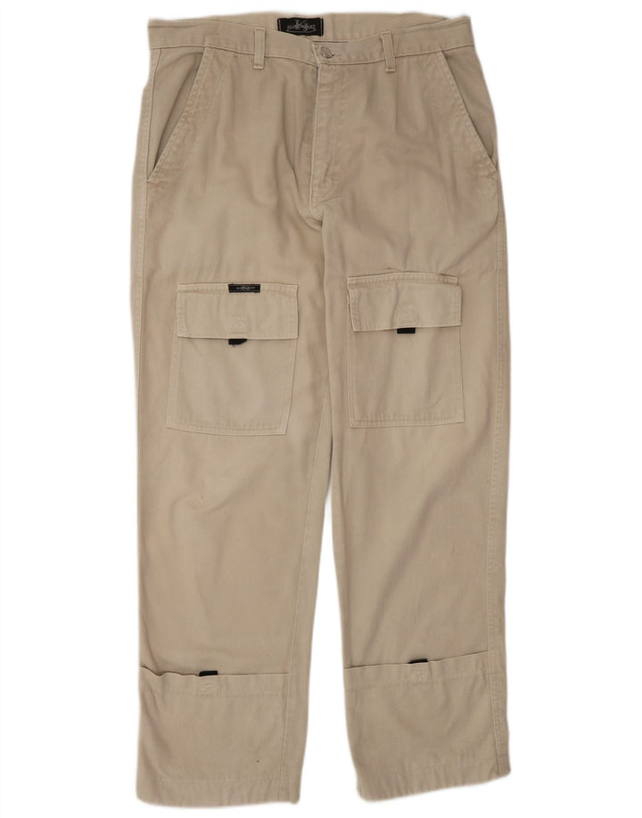 KLIXS Mens Straight Cargo Trousers IT 48 Medium W34 L30 Beige Cotton