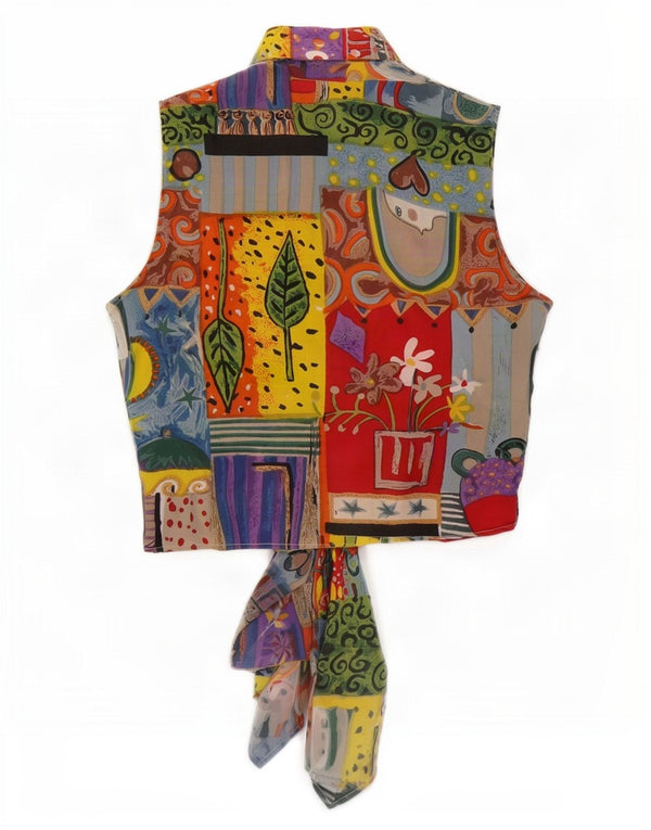 Camicetta corta da donna vintage UK 12 Patchwork medio multicolore