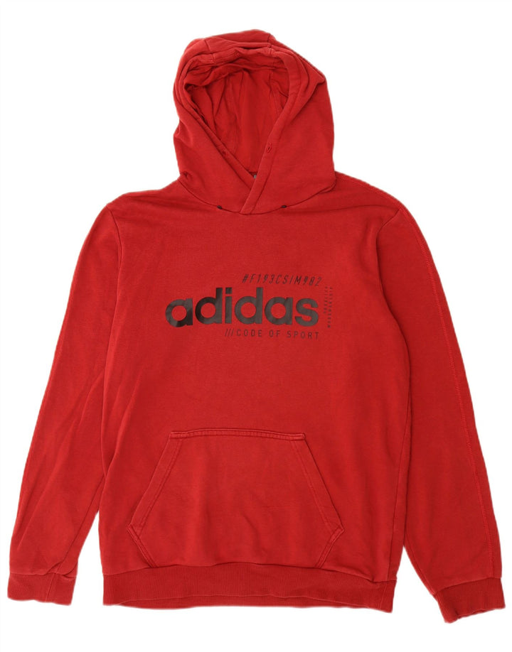 Maglione con cappuccio grafico da uomo Adidas in cotone rosso medio