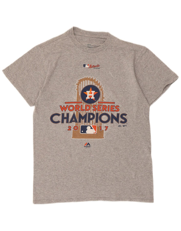 T-shirt grafica da uomo Majestic Houston Astons Top in cotone chiazzato grigio piccolo