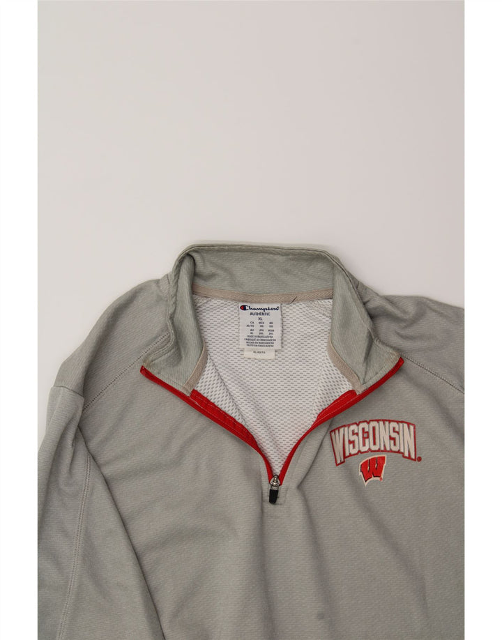 CHAMPION Mens Wisconsin Zip Neck Pullover Tracksuit Top XL Grey Polyester Vintage Champion and Second-Hand Champion from Messina Hembry 
