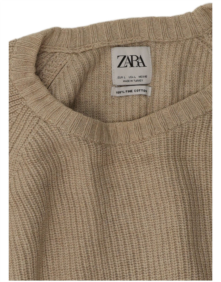 Maglione girocollo da donna Zara, maglione grande in cotone beige