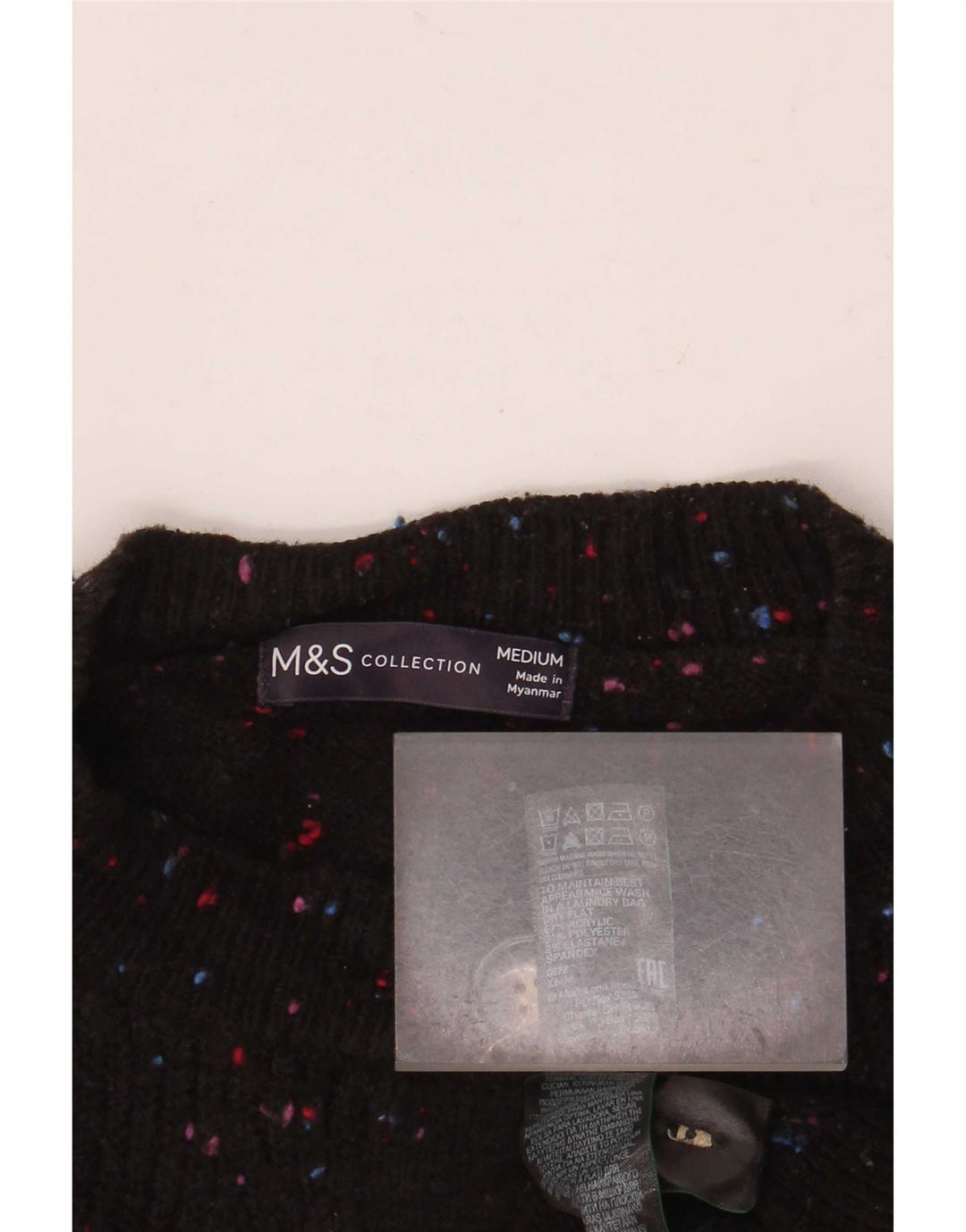 Maglione cardigan corto da donna Marks & Spencer UK 14 medio nero screziato