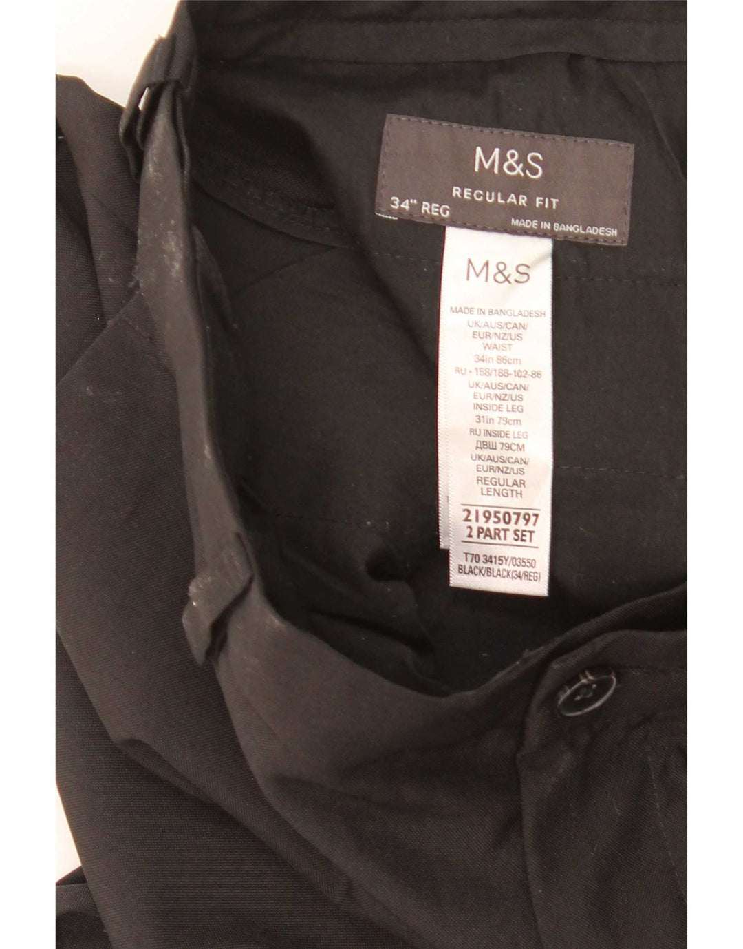 Pantaloni chino dritti vestibilità regolare da uomo Marks & Spencer W34 L31 neri