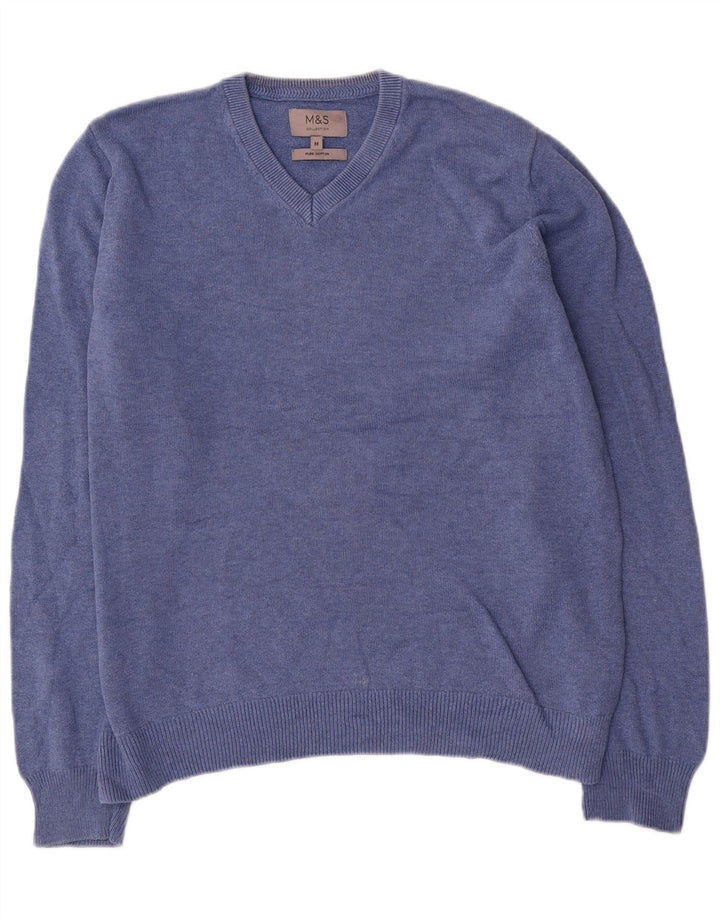 Maglione da uomo con scollo a V Marks & Spencer in cotone blu medio