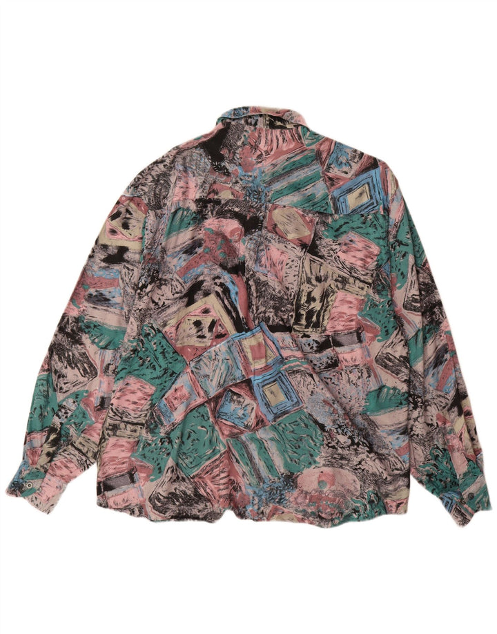 Camicia vintage da uomo con motivo astratto taglia 41/42 grande in viscosa multicolore
