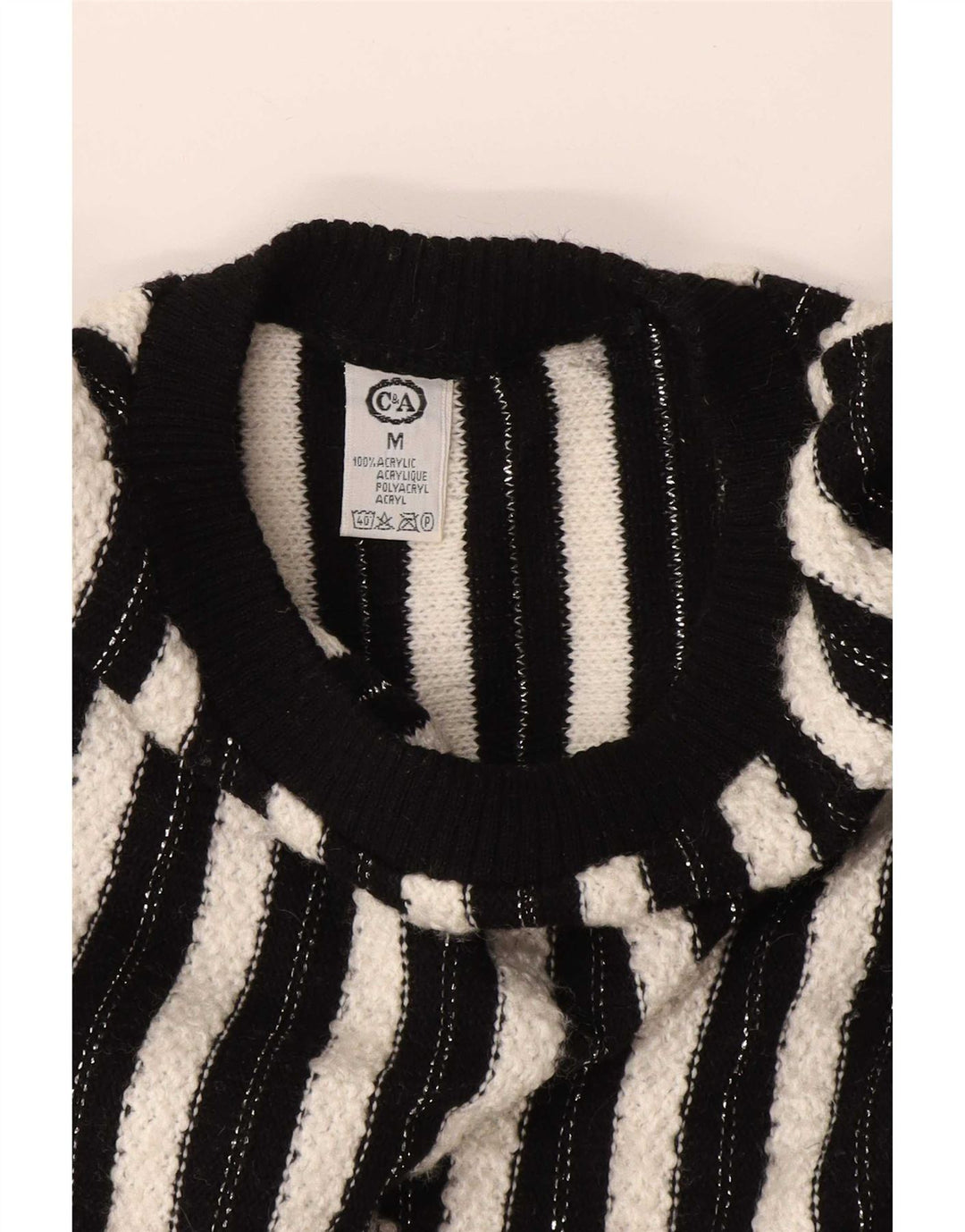 Maglione maglione girocollo da donna C&A UK 14 Acrilico a righe nere medie