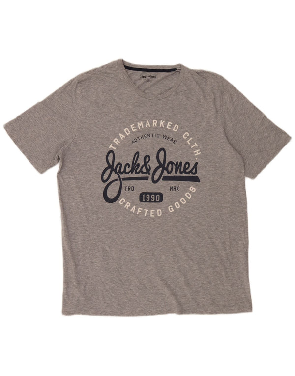 T-shirt grafica da uomo Jack & Jones Top 2XL cotone chiazzato grigio