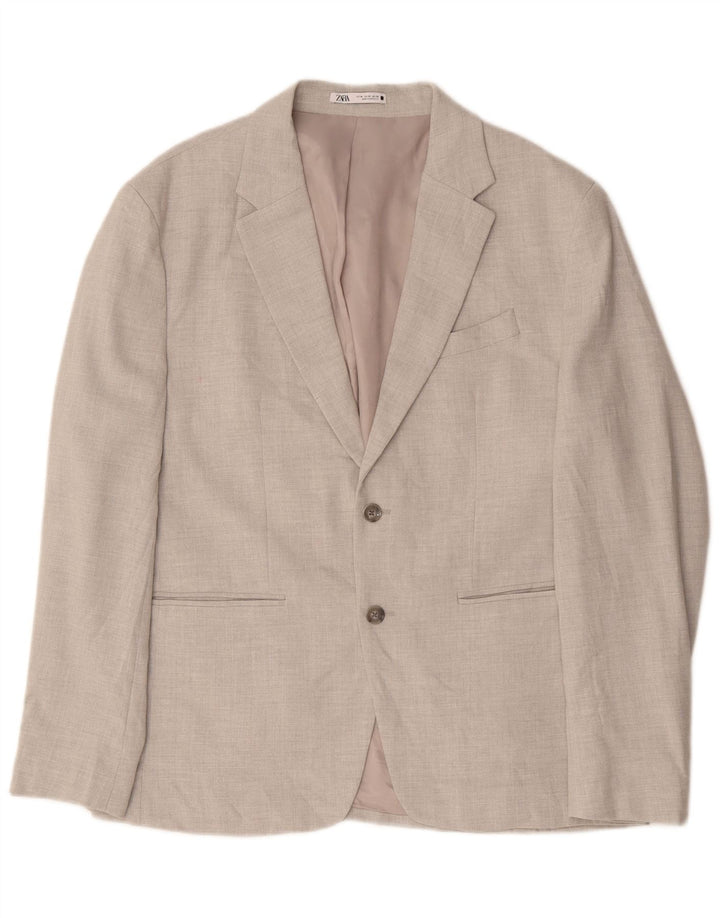 ZARA Giacca Blazer a 2 Bottoni da Uomo UK 38 Poliestere Grigio Medio