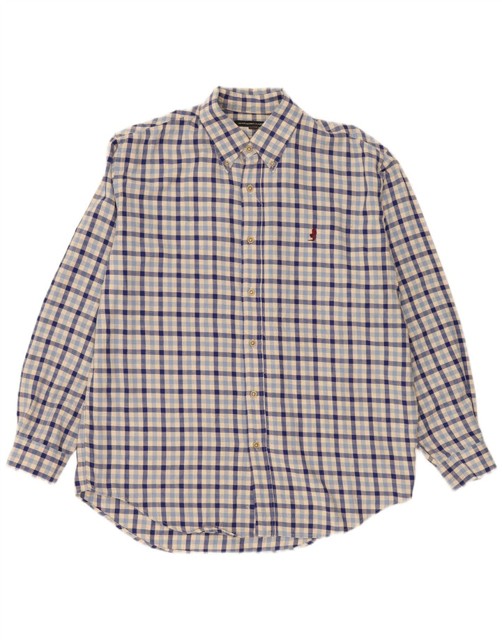 Camicia in flanella da uomo Marlboro Classics, cotone a quadretti blu grande
