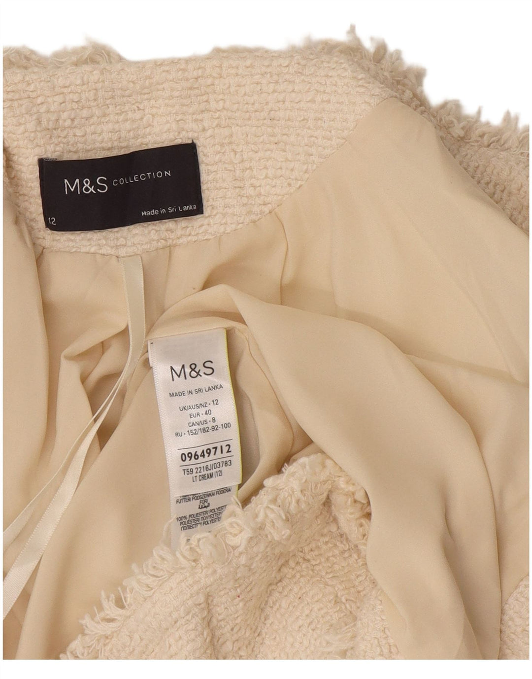Giacca blazer aperta da donna Marks & Spencer UK 12 cotone bianco sporco medio