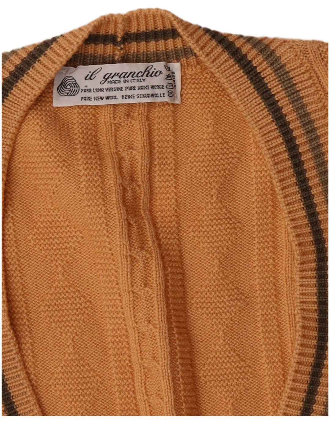 IL GRANCHIO Maglione Cardigan Uomo Grande Giallo Lana Vergine Classico
