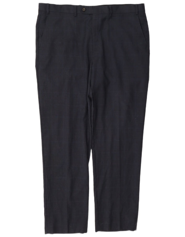 Pantaloni da abito dritti da uomo Ralph Lauren W38 L32 in lana a quadri blu navy