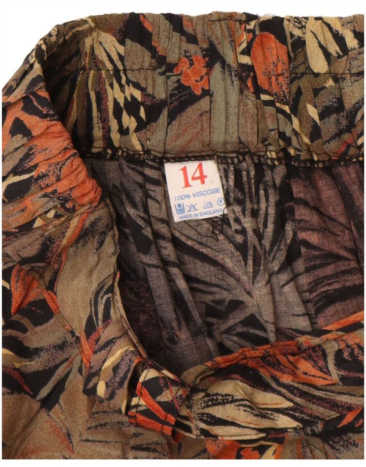 Gonna a trapezio da donna VINTAGE UK 14 media W28 viscosa floreale marrone