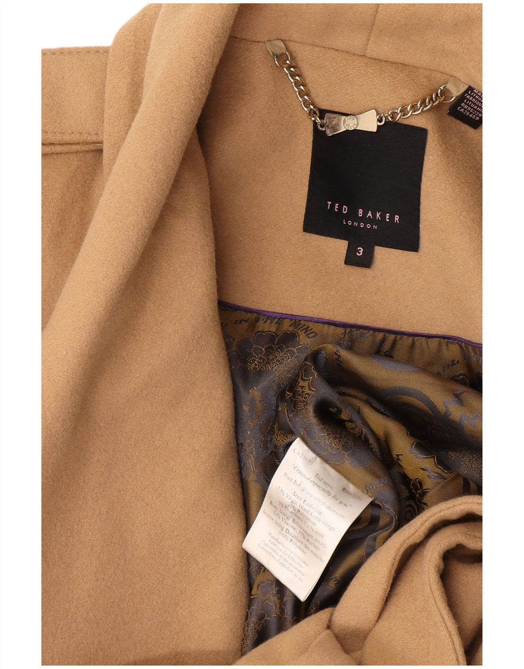 Cappotto da donna Ted Baker taglia 3 lana beige medio