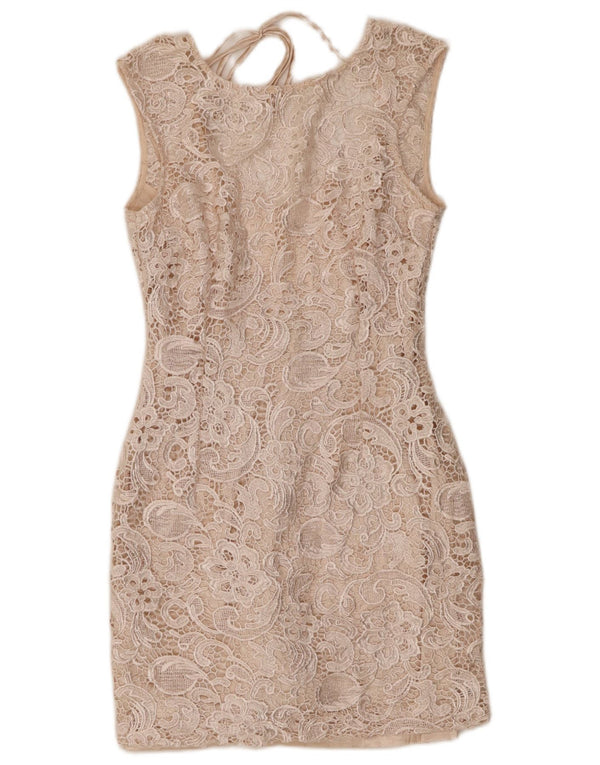 Abito tubino in pizzo senza maniche da donna Lipsy UK 10 Piccolo motivo cachemire beige