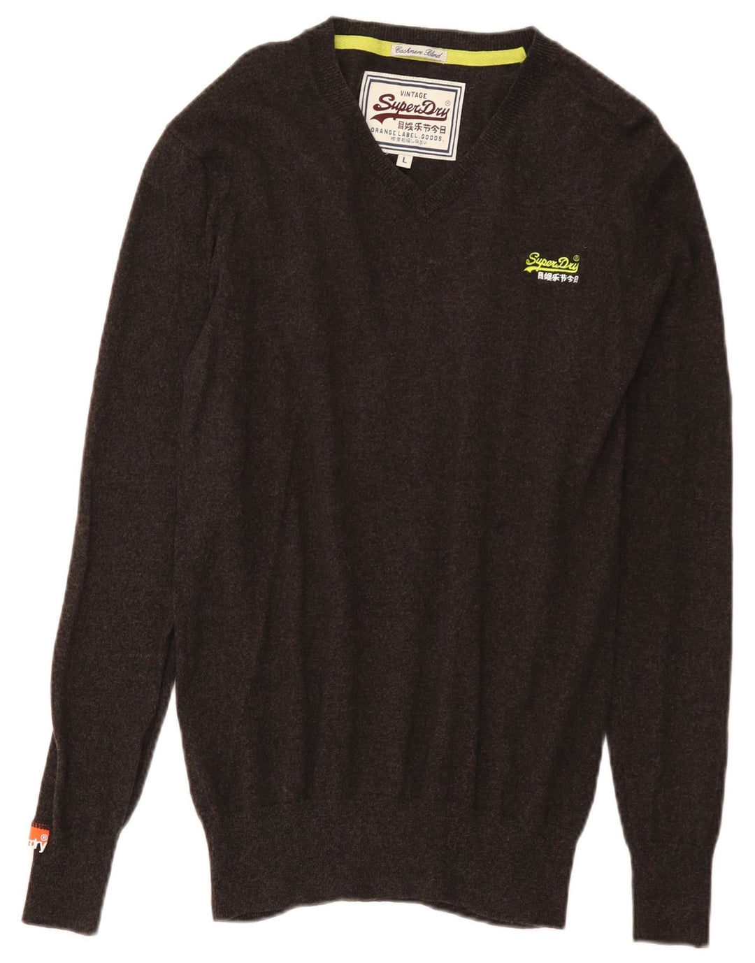 Maglione da uomo con scollo a V Superdry, grande cotone marrone