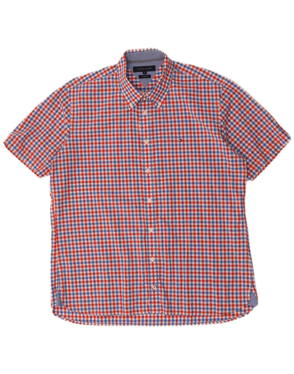 Camicia da uomo a maniche corte personalizzata Tommy Hilfiger XL rossa a quadretti