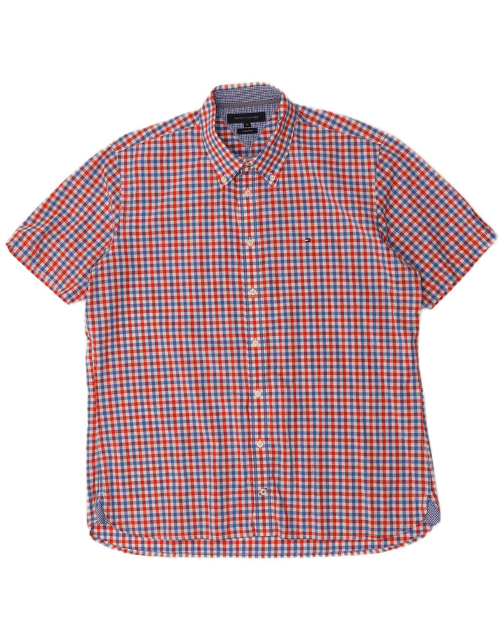 Camicia da uomo a maniche corte personalizzata Tommy Hilfiger XL rossa a quadretti