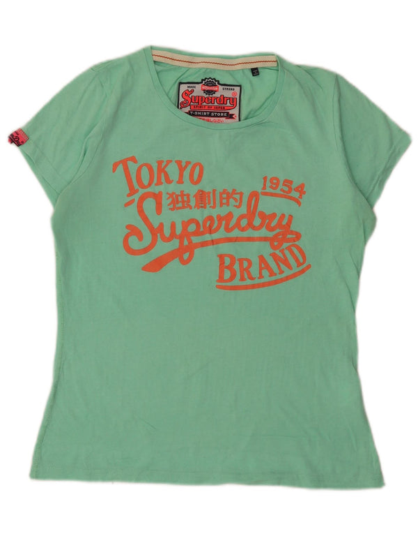 T-shirt grafica da donna Superdry Top UK 14 grande cotone verde