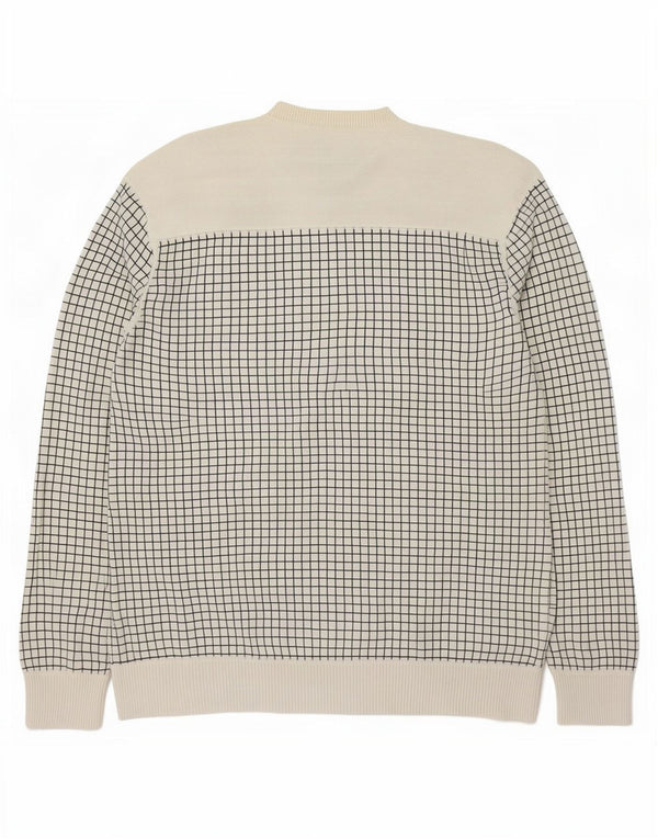 Jack & Jones Mens V-Neck Jumper Sweater XL White Check Cotton