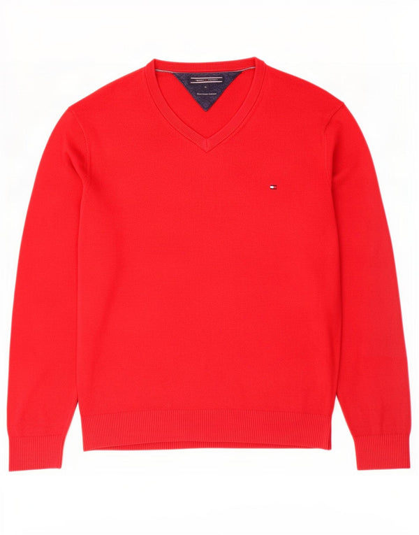Maglione maglione con scollo a V da uomo Tommy Hilfiger XL rosso cotone