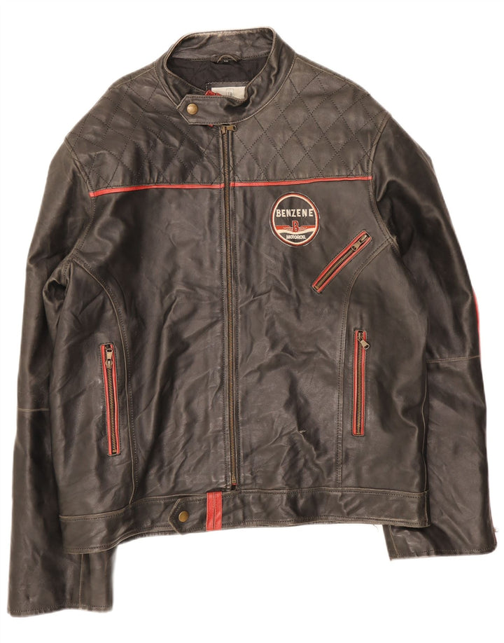 Giacca in pelle Moto Racer da uomo Les Boulevards UK 40 Large Nera