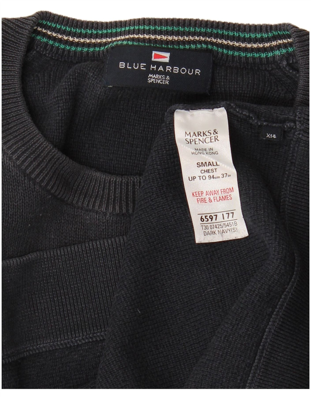 MARKS & SPENCER Felpa da uomo Blue Harbour Maglione piccolo cotone blu navy
