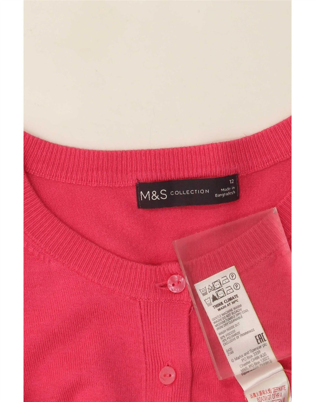 Maglione cardigan da donna Marks & Spencer UK 12 Viscosa rosa medio