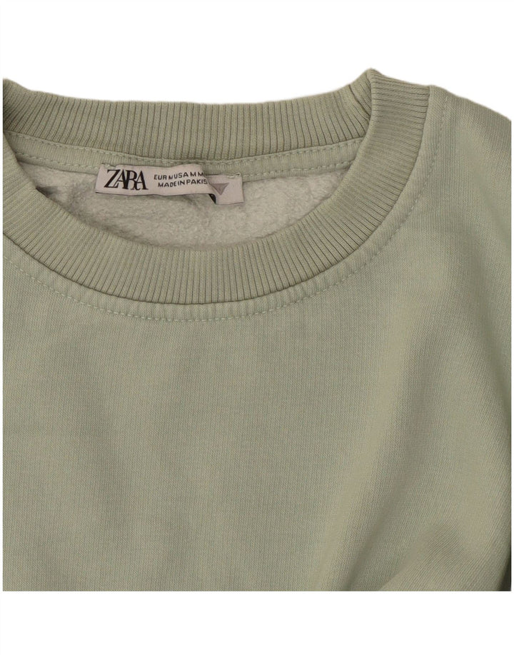 Felpa corta da donna ZARA con maniche a 3/4, taglia UK 14, cotone verde medio