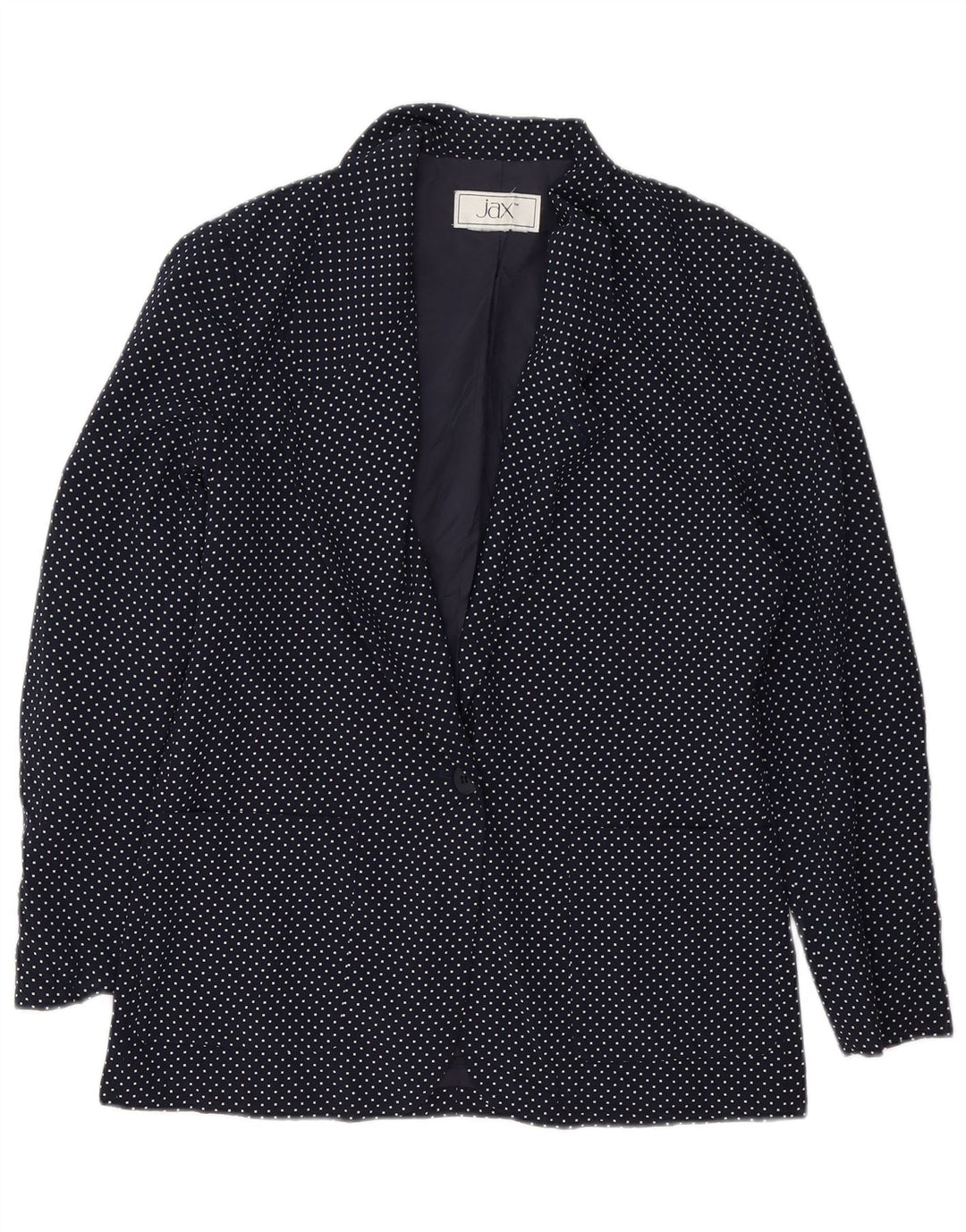 Giacca blazer da donna a 1 bottone VINTAGE UK 14 medio blu navy maculato