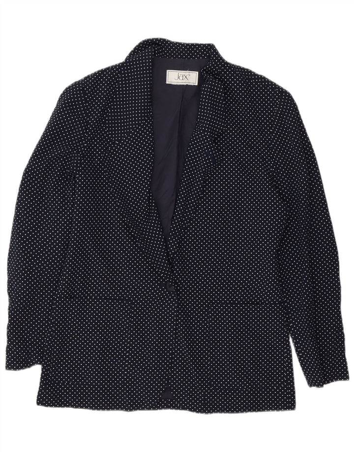 Giacca blazer da donna a 1 bottone VINTAGE UK 14 medio blu navy maculato