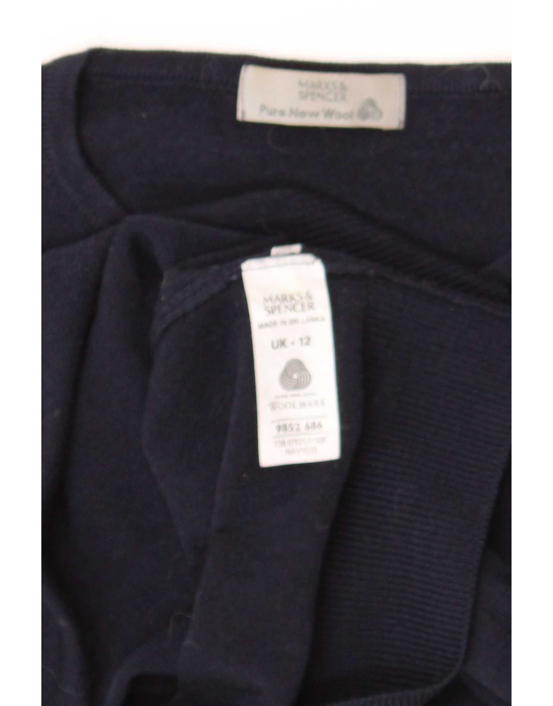 Maglione maglione girocollo da donna Marks & Spencer UK 12 Lana blu navy media