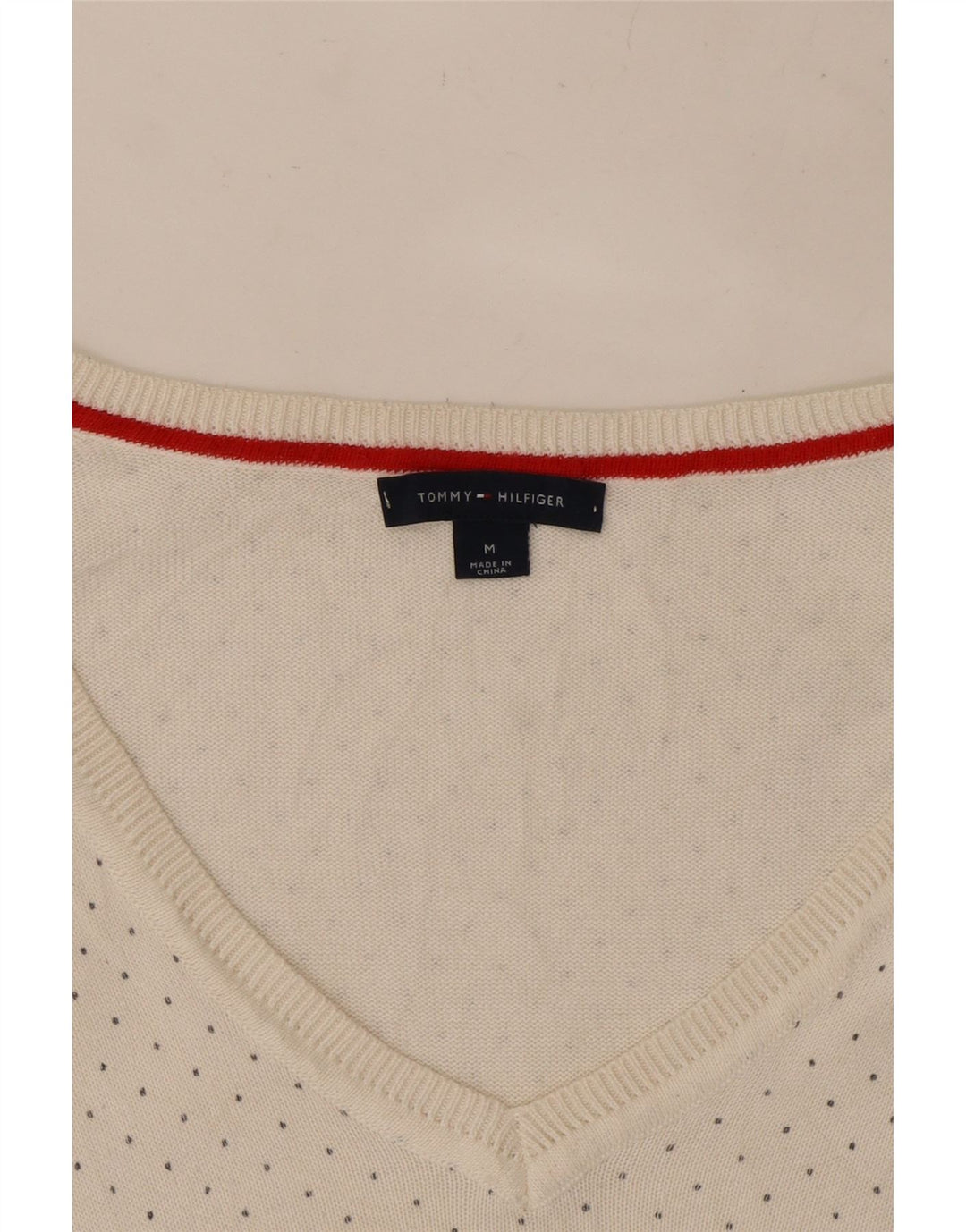 Maglione maglione con scollo a V da donna Tommy Hilfiger UK 12 medio bianco maculato