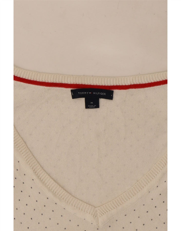 Maglione maglione con scollo a V da donna Tommy Hilfiger UK 12 medio bianco maculato