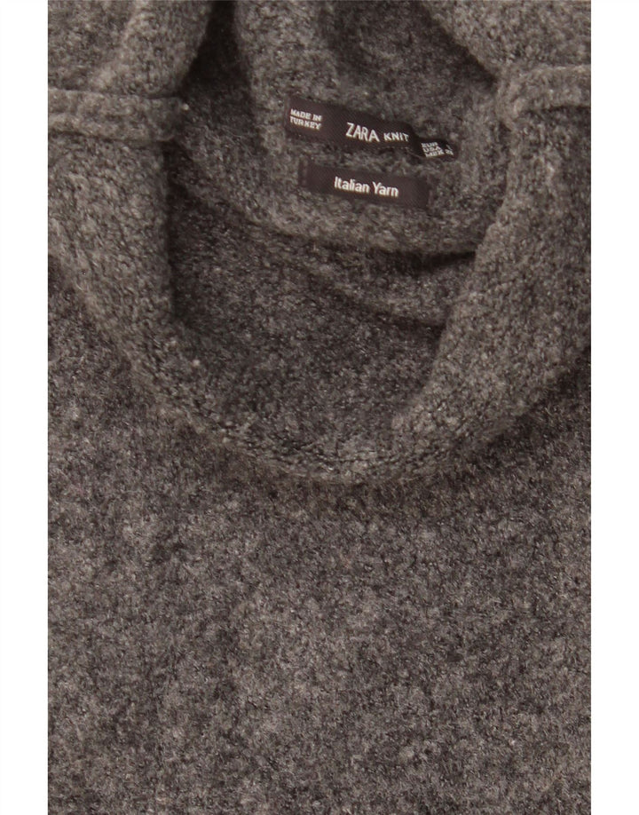 Maglione ZARA da donna oversize con collo alto e maniche a 3/4 UK 10 piccolo grigio