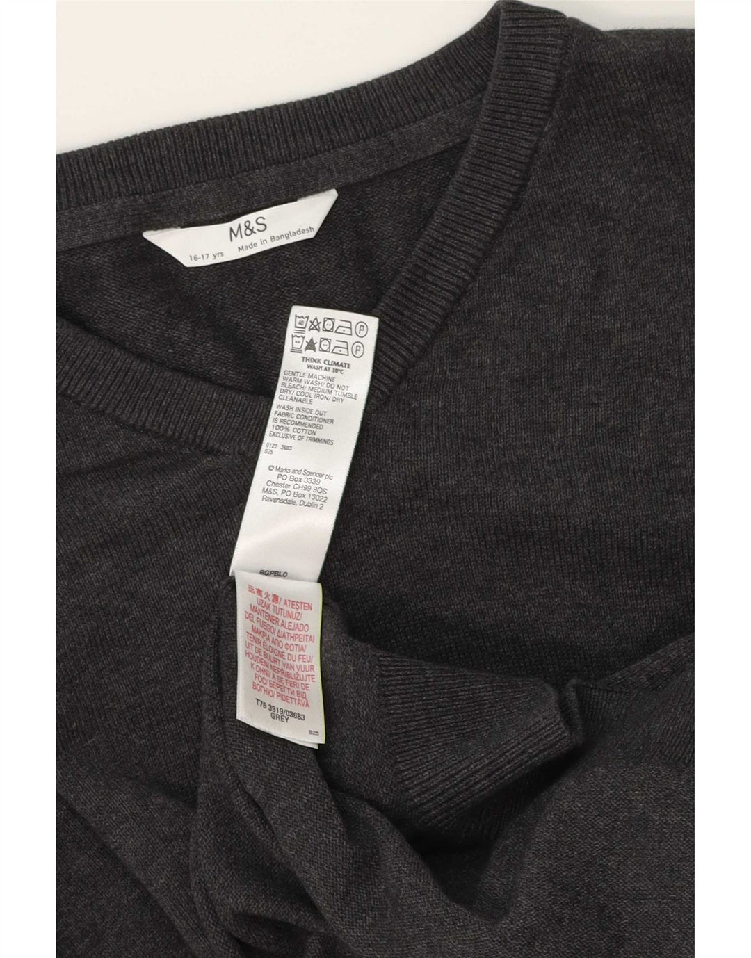 Maglione Marks & Spencer da ragazzo con scollo a V 15-16 anni in cotone grigio