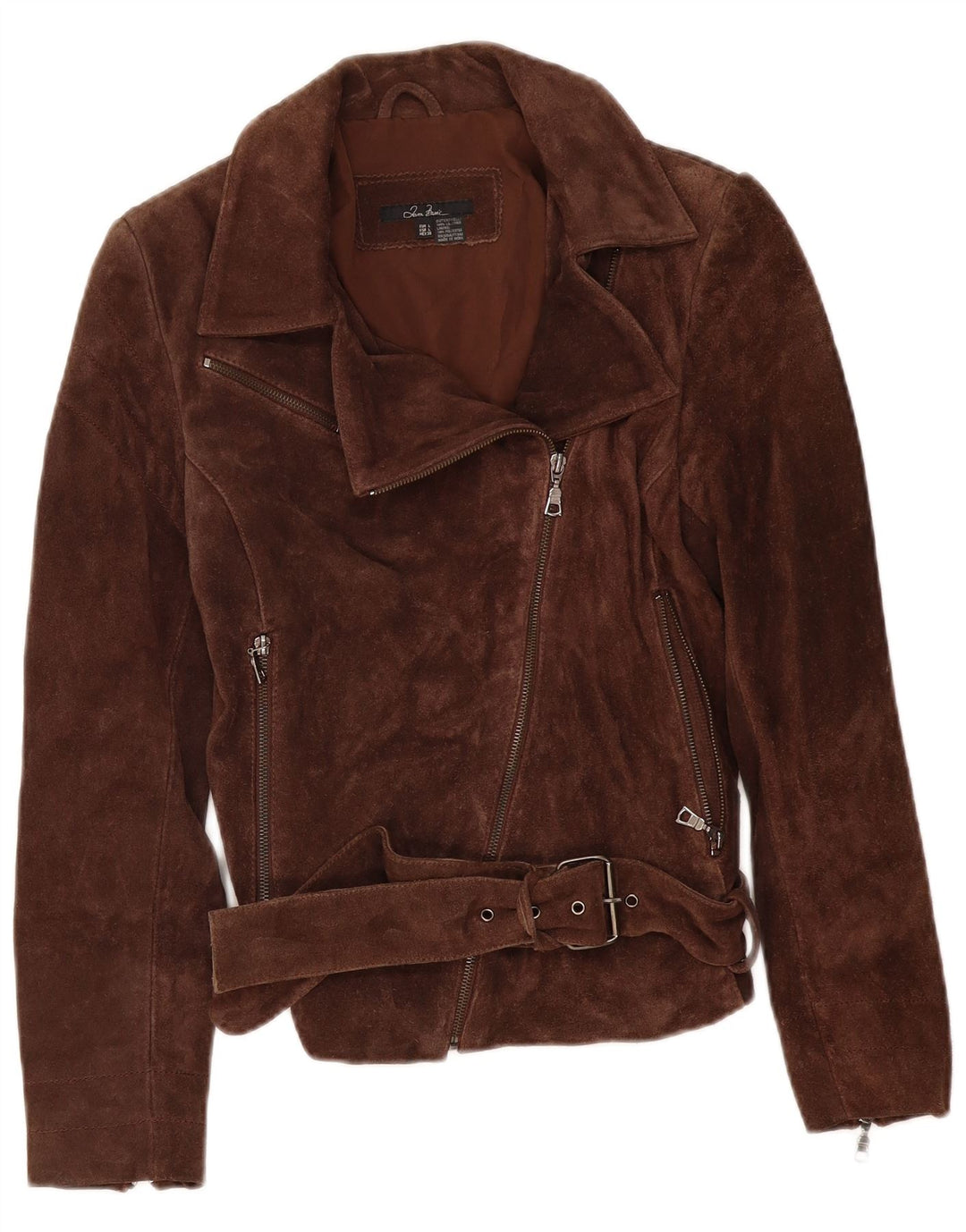 Giacca da motociclista in pelle scamosciata da donna Zara UK 14 grande in pelle marrone