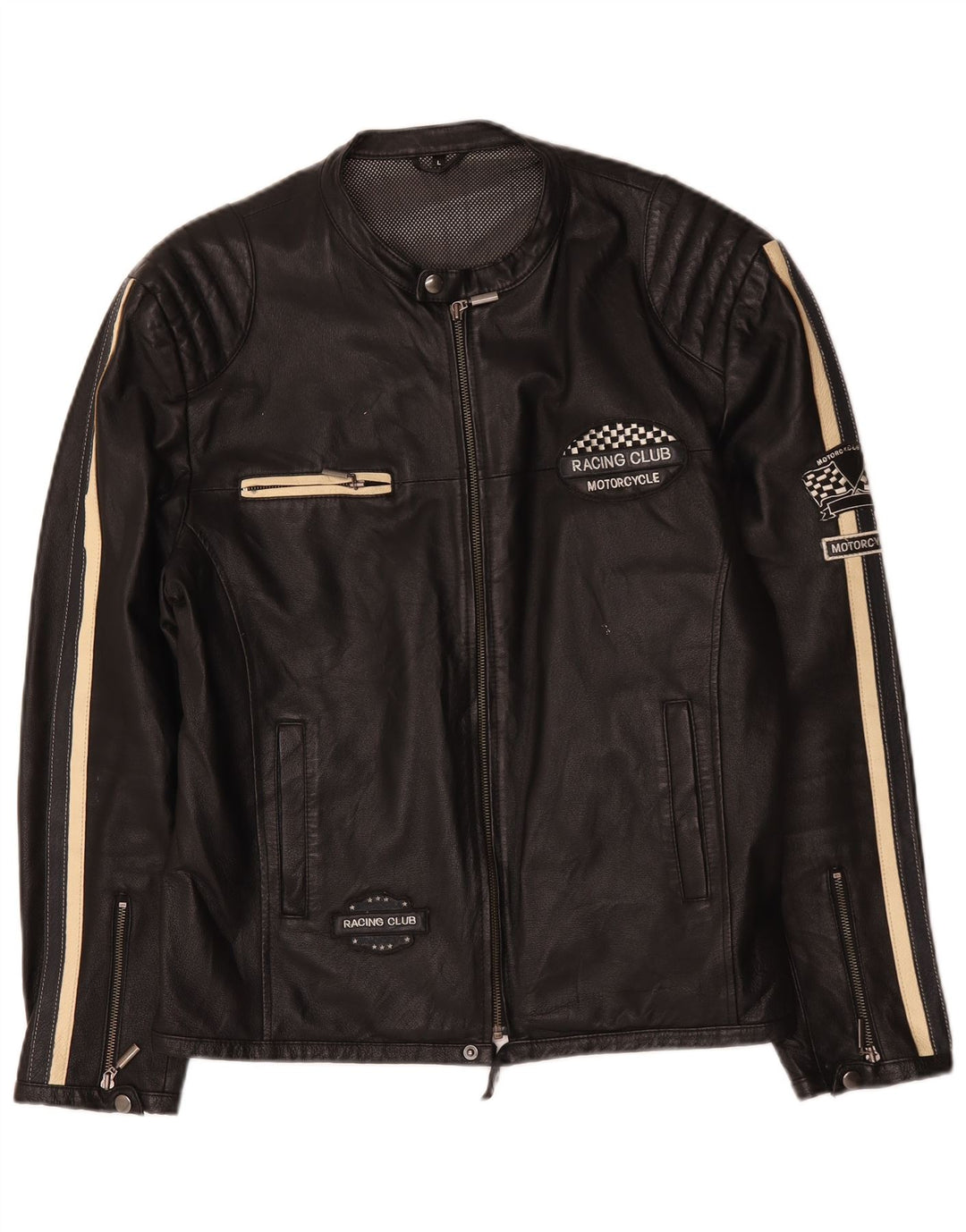 Giacca da pilota in pelle grafica da motociclista vintage da uomo UK 40 grande nera