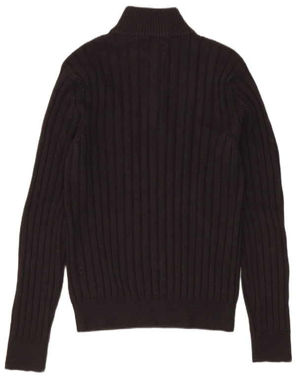 Maglione da uomo Rifle con zip e collo in lana merino nera media