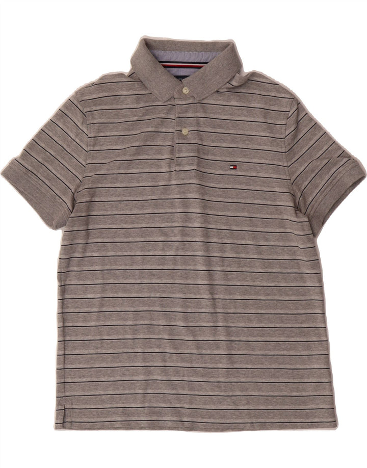 TOMMY HILFIGER Mens Polo Shirt Medium Grey Striped Cotton Vintage Tommy Hilfiger and Second-Hand Tommy Hilfiger from Messina Hembry 