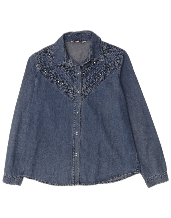Camicia di jeans vintage da donna UK 14 cotone blu medio