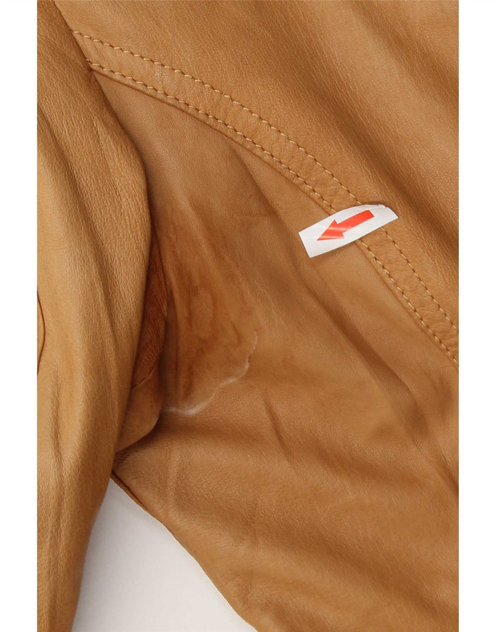 Sandro Ferrone Giacca in pelle corta da donna UK 14 Grande pelle marrone