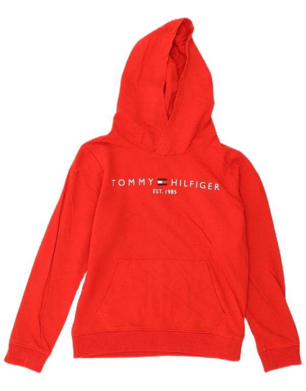 Maglione con cappuccio grafico da bambino Tommy Hilfiger 11-12 anni in cotone rosso