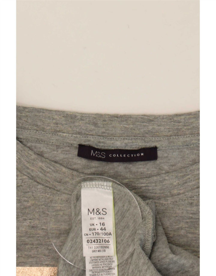 Marks & Spencer Top grafico da donna a maniche lunghe UK 16 Large Grigio Colourblock